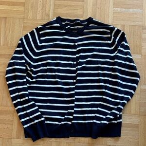 Navy and White Striped cardigan sweater